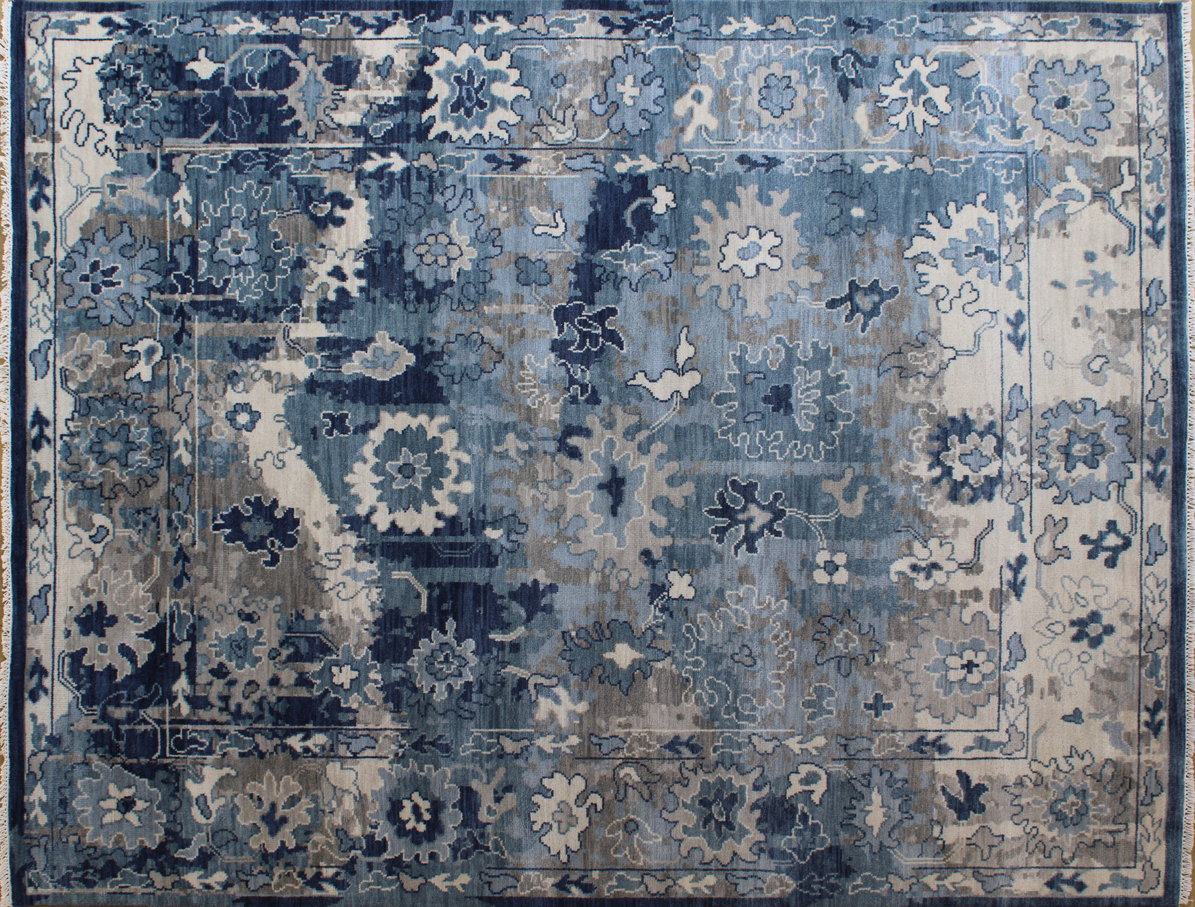 Oushak Blue Multi-Color Wool Rug 8ft x 10ft - Handknotted Carpet Manufacturer Mirzapur